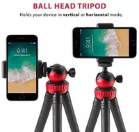 Octopus Tripod Foldable Flexible Tripod gorilla tripod Stand with Universal Mobile Holder for Vlogging Streaming Photography Compatible With All Smartphones, Action Cameras, and DSLR {(12 Inch) RED and BLACK}