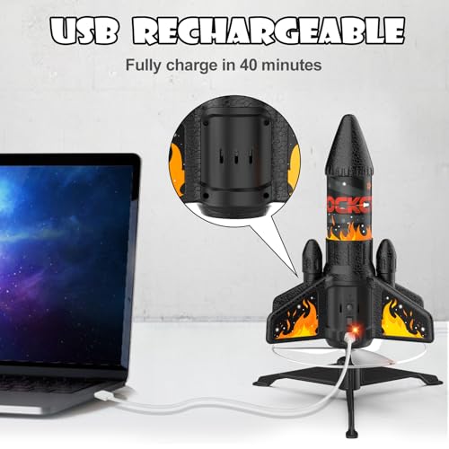 Rocket Launcher for Kids, 200 ft Self Launching Motorized Rocket Toy with LED and Safety Parachute Land, Outdoor Toys Cool Birthday for Boys Ages 8-12 (Orange)