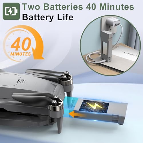 PRO Drone with Camera for Adults 4K,Brushless Motors Drone for Kids Beginners,40mins Flight Time with 2 Batteries,FPV Foldable RC Quadcopter,Toys Gifts for Teen Boys Girls, Beginner(Grey)