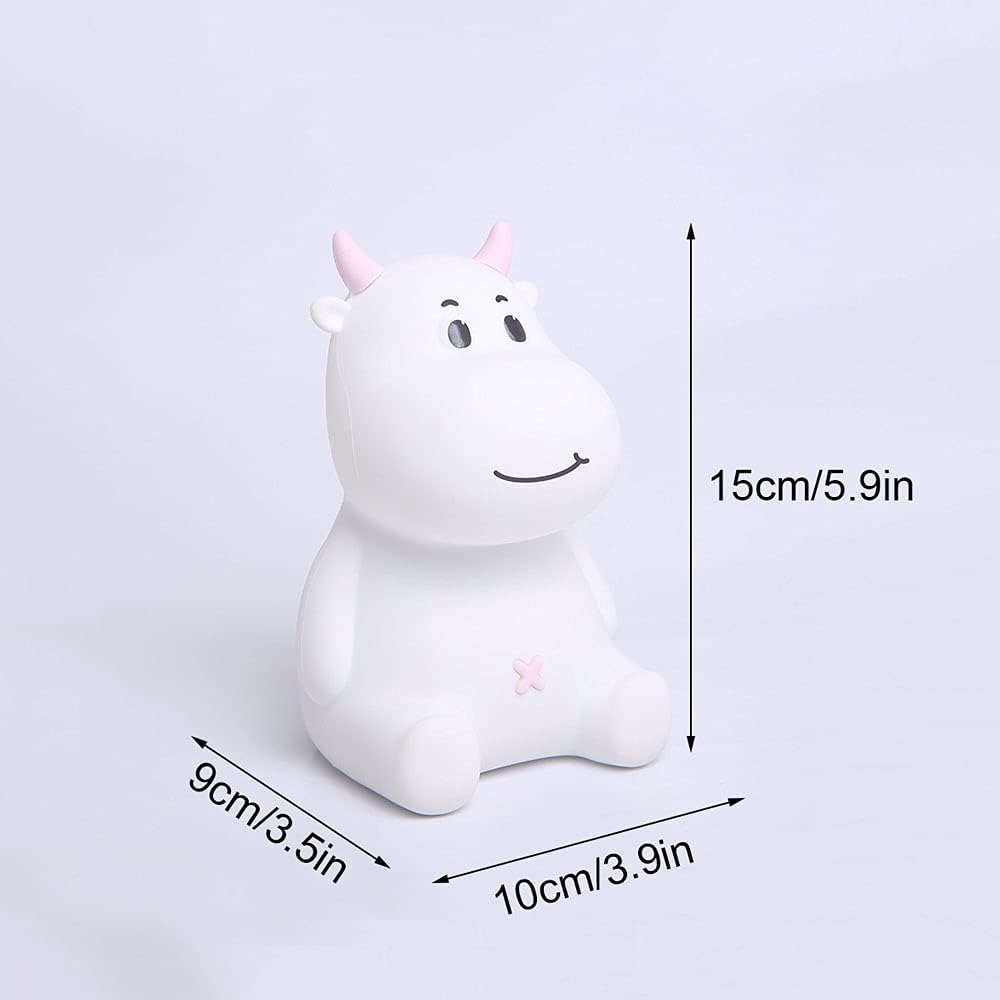 Cute Pet  Night Light, Animal Cow LED Night Lamp, Children's Bedroom Silicon Bedside Table Lamps, with USB Port, RGB Colorful Atmosphere Lights, Timer Sleep Light, for Girls Boy Gifts, Seven Color Mods with Touch Sensor.