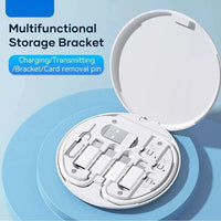 Mini Multi-Functional Fast Charging Data Cable Set for Apple, Android, Type C Charging with Retrieve Card Pin,Round,Compact and Portable USB Data Cable Storage Box Travel Cable Set