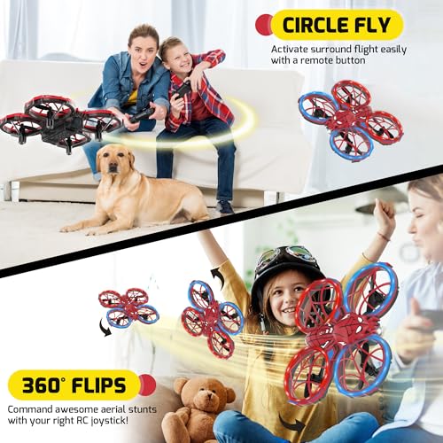 Spider Mini Drone for Kids with Altitude Hold and Headless Mode, 2 Batteries, Full Propeller Guards, 3 Lighting Effects, 360° Flips, 3 Speeds, Birthday Gifts Toys for Beginners Boys Girls