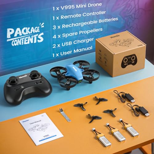 Veeniix V995 Mini Drones for Kids and Beginners,Indoor RC Quadcopter,Small Helicopter Plane with 3D Flips,360ยฐ Rotation,Circle Fly,Auto Hover,Headless Mode and 3 Batteries,Gift for Boys and Girls