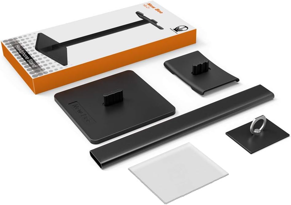 New bee Headphone Stand Headset Holder Earphone Stand with Aluminum Supporting Bar Flexible Headrest ABS Solid Base for All Headphones Size (Black)