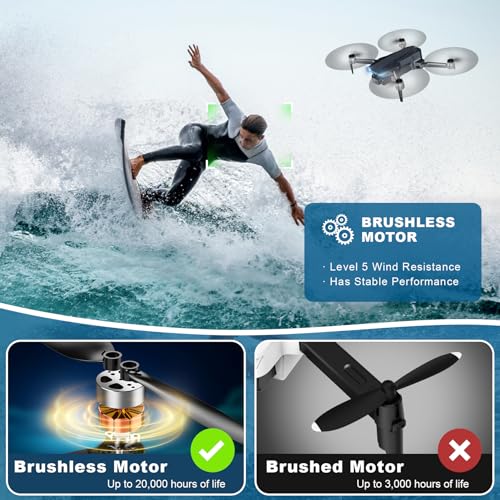 GPS Drone with Camera, 2K HD Drones for Adults, Foldable FPV Drone with GPS Auto Return, Follow Me, Circle Fly, Waypoint Fly, 5G Transmission, Gestures Selfie, Brushless Motor, 2 Batteries, Charcoal