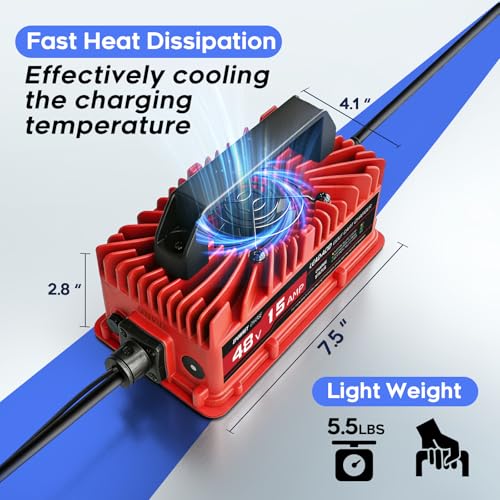 EPOWREY 15 AMP 48 Volt Golf Carts Battery Charger for Club Car 3-Pin Round Plug,for Lead Acid Battery