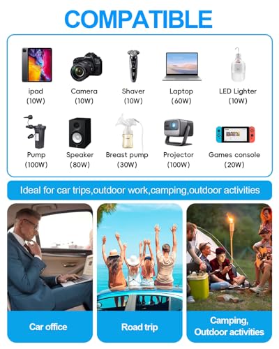 300W Portable Charger Car Power Inverters for Vehicle | 24W USB A/C,Dual 12V-110V AC Car Plug Adapter Outlet,Cigarette Lighter Adapter for Laptop/Camping/Road trip essentials