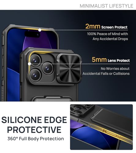 SSLOTSCASE for iPhone 17 Pro Max Case with Card Holder & Kickstand, Black | Slide Camera Lens Cover & Camera Stand & Wallet, Military-Grade Heavy Duty Phone Case Cover for iPhone 17 Pro Max 5G 2025