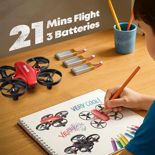 Veeniix V995 Red Mini Drone for Kids and Beginners,Indoor RC Quadcopter Plane with 3D Flips, 360° Rotation, Circle Fly, Auto Hover, Headless Mode, 21Mins 3 Batteries, Gift for Boys and Girls