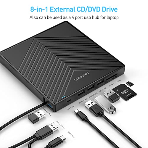 External CD DVD Drive, Ultra Slim CD Burner USB 3.0 with 4 USB Ports and 2 TF/SD Card Slots, Optical Disk Drive for Laptop Mac, PC Windows 11/10/8/7 Linux OS