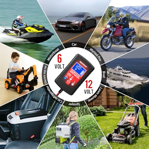 1.75-Amp Car Battery Charger, 6V and 12V Smart Fully Automatic Battery Charger Maintainer, Trickle Charger, Battery Desulfator for Car, Lawn Mower, Motorcycle, Boat, Marine Lead Acid Batteries