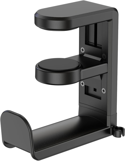 EURPMASK Rotating Headphone Stand - PC Gaming Headset Holder, Adjustable Clamp-on Under Desk Hanger With 360 Degree Swivel & Cable Clip Organizer - Black