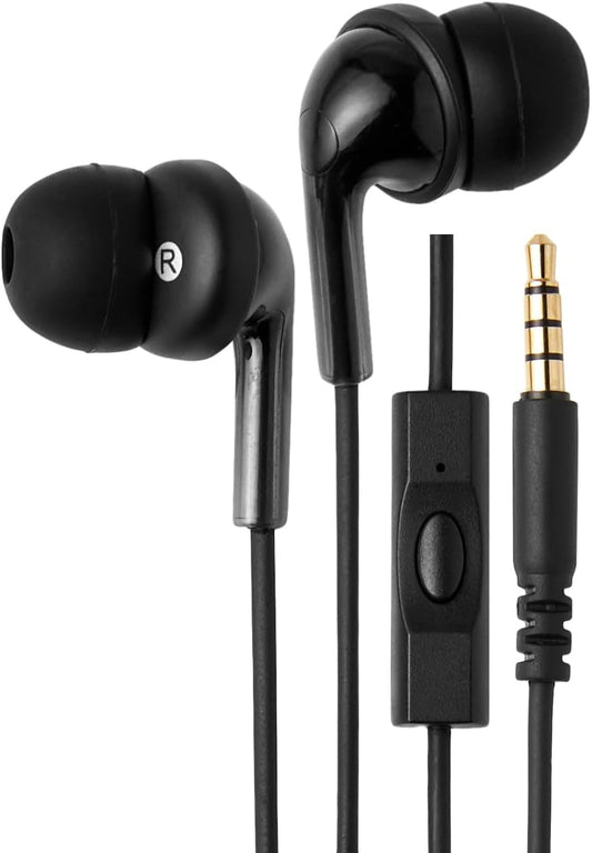 Wired Earbuds with Microphone, In Ear Headphones, 3.5mm Jack, 4.2 ft long cable, S/M/L Ear Tips, Black