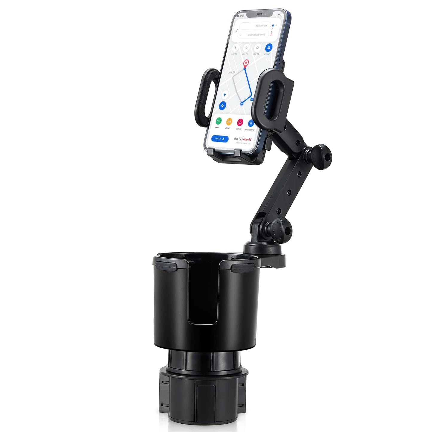 This Hill Car Cup Holder Expander 2-in-1 with Adjustable Base & 360° Rotating Phone Mount, Compatible with iPhone 17 Pro Max and Smartphones up to 4.13", Fits Large Bottles up to 3.78"