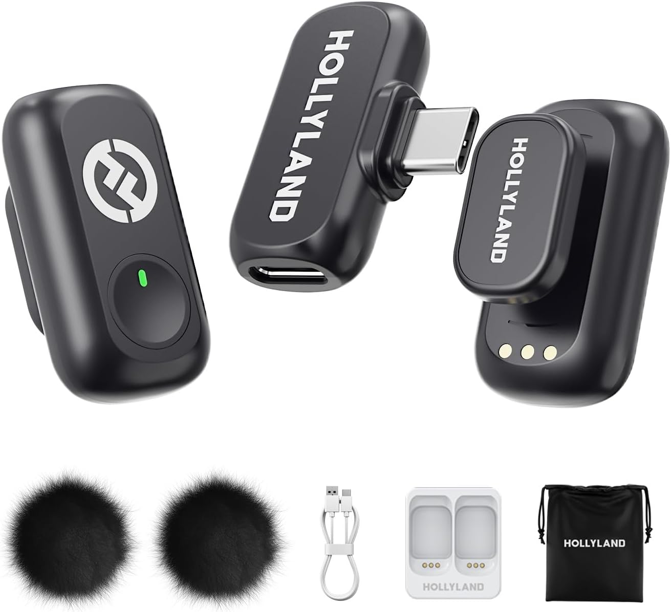 Hollyland Lark A1 Wireless Microphone for iPhone & Android, 48kHz/24-bit Studio Audio, 3-Level Noise Cancellation, 200m Range, Magnetic Mini Mic for Video Recording & Live Streaming (2TX + USB-C RX)
