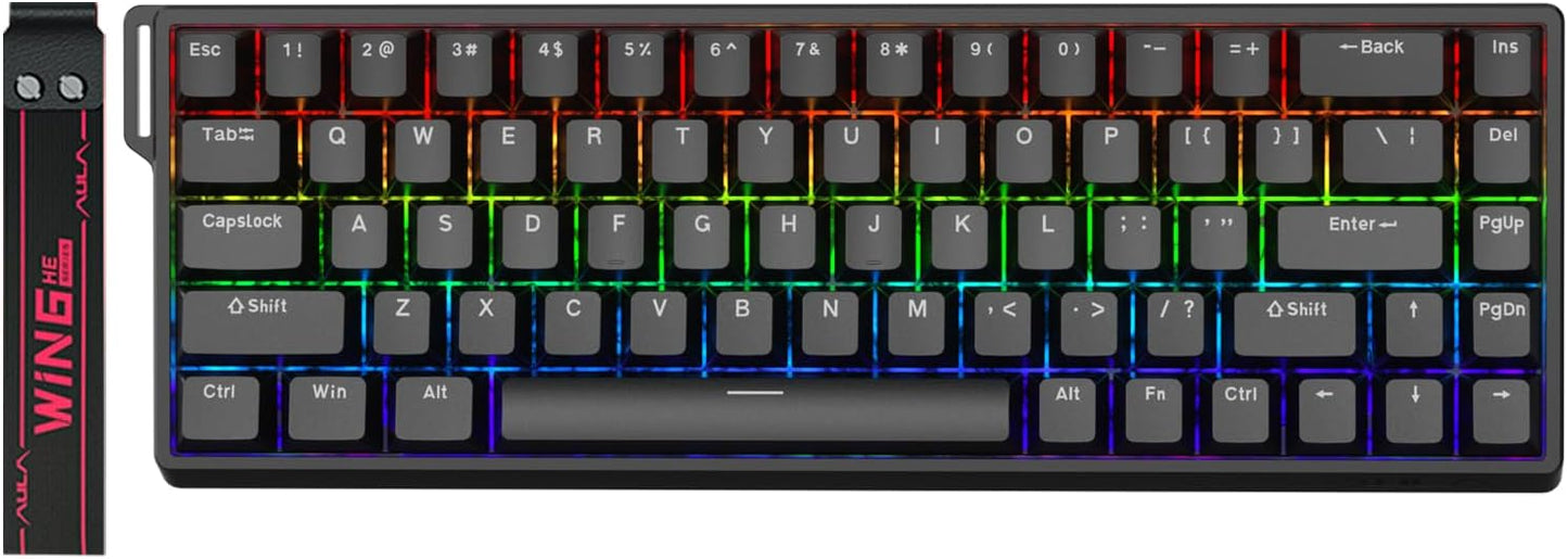 AULA WIN68 HE Mechanical Gaming Keyboard 60%, Hall Effect Magnetic Switch, Fast Trigger Mode Adjustable Actuation, 8000Hz Polling Rate, RGB Backlit, Wired Black Keyboard for Laptop/PC Gamer
