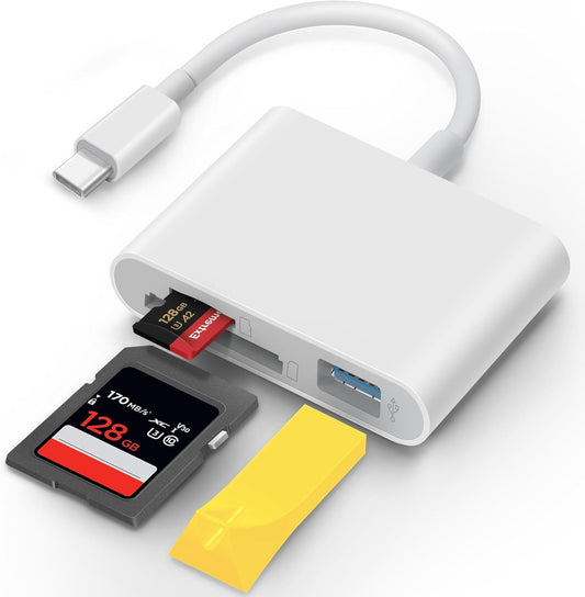 MujuDoler USB C SD Card Reader for iPhone 15 16 iPad Mac 3 in 1 USB-C Memory Trail Camera Card Adapter with Dual Slots & USB Port for Mac MacBook Pro/Air/Mini Android Laptop More USBC Typec Devices