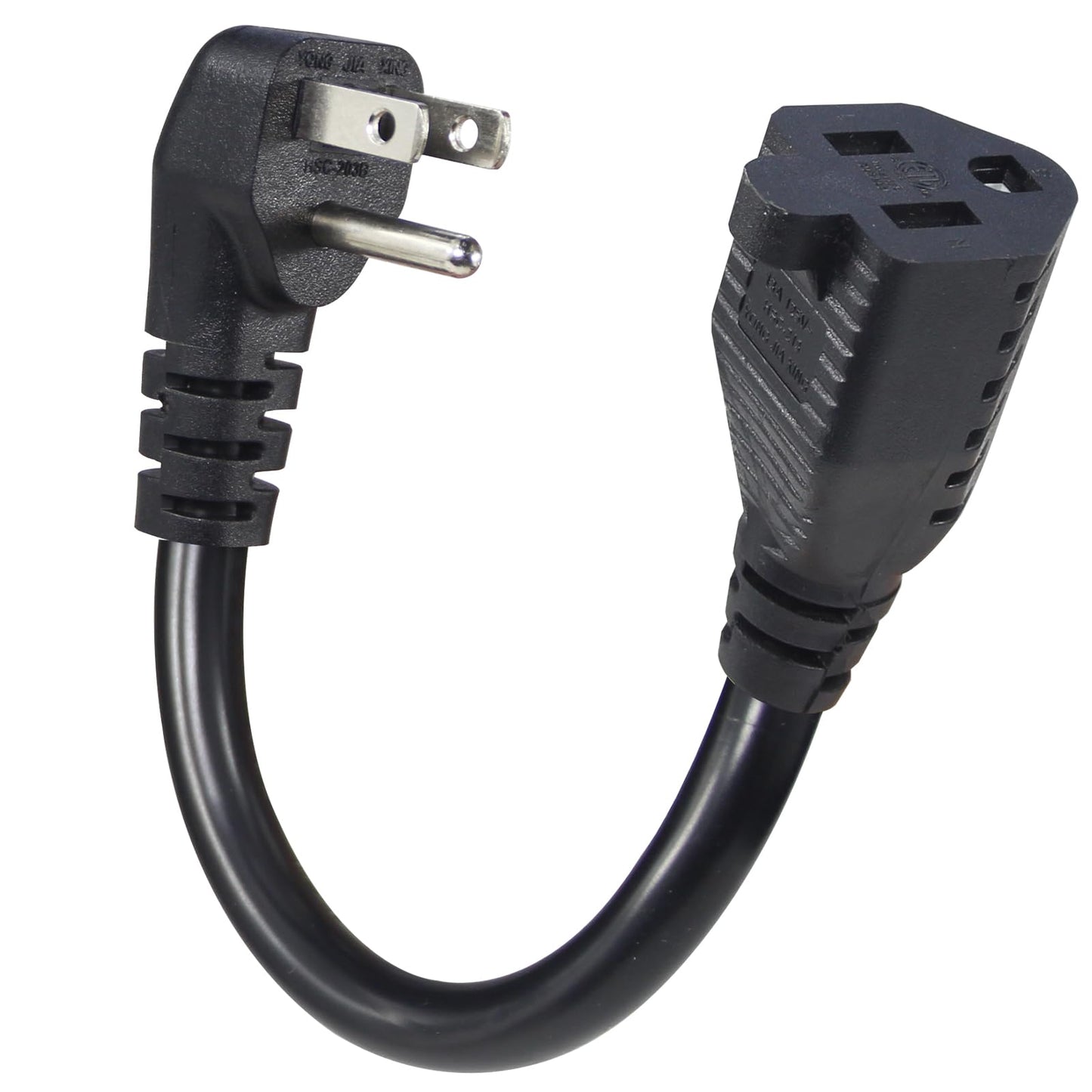 KUNCAN Short Power Extension Cord - Low Profile Wall Head 6 Inch 14AWG/3C SJTW Heavy Duty Extension Cable for Indoor/Outdoor, 90-Degree Flat Plug 15A/125V 1875W NEMA 5-15P to NEMA 5-15R, Black 1-Pack