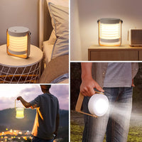 4-in-1 Foldable Table Lamp, USB Rechargeable LED Light, Wooden Handle Portable Lantern Light and Flashlight, Touch Control Dimmable 3 Level Brightness Night Light for Bedroom, Living Room, Outdoor, Office, Camping.