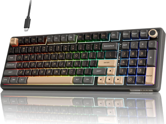 RK ROYAL KLUDGE R98 Pro Wired Mechanical Keyboard, 96% Creamy Gaming Keyboard RGB Backlit with Number Pad and Volume Knob, Gasket Mount, MDA Profile PBT Keycaps, Hot Swappable Pre-lubed Linear Switch