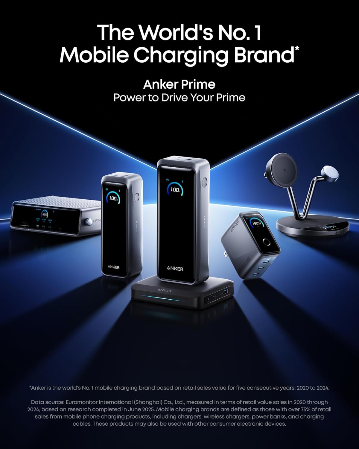 Anker Prime Charger, 160W 3-Port Compact GaN USB C Charger Block, Smart Display and Touch Control, 140W Max Charging via Any Single Port, for MacBook Pro/Air, Laptop, iPhone 17/16 Series(Non-Battery)