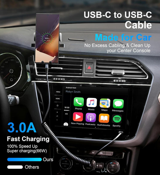 USB C to C Cable 3ft 2Pack Coiled USB C Charger Cable for Car Type C Fast Charging Cable for iPhone 17/16/15/Plus/Pro/Pro Max/Samsung Galaxy S23