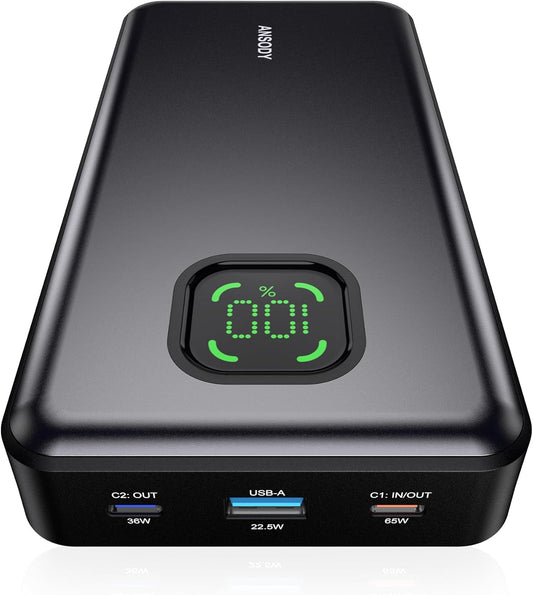 65W Power Bank, 25000mAh Travel Essential USB C Laptop Portable Charger, 100W Total Fast Charging Battery Pack for MacBook Dell XPS iPad Tablet Steam Deck iPhone 17-12 Series Samsung Switch and More