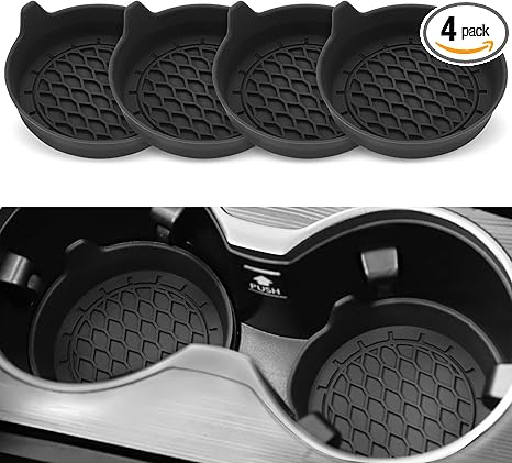 SINGARO Car Cup Holder Coaster, Silicone Cup Holder Insert, Universal Non-Slip Cup Holders, Car Accessories Interior for Women and Man Interior Sets 4 Pack Black