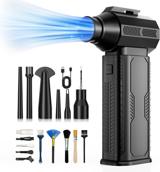 ZOAIVR Compressed Air Duster, 130,000RPM Ultra-Powerful Cordless Electric Air Duster with 8000mAh Rechargeable Battery, 4-Gear Adjustable Air Blower for Keyboard, Computer, Car, Home Cleaning