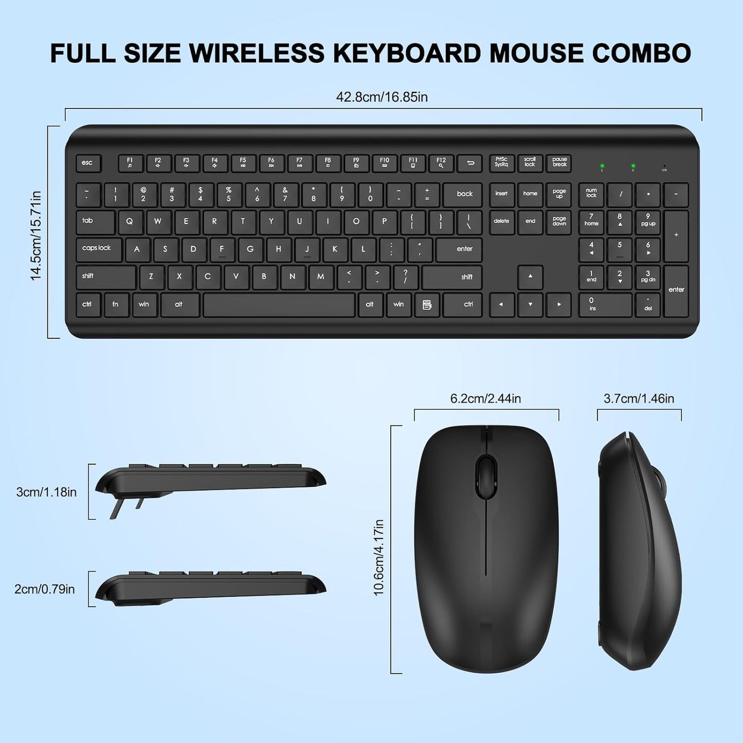 Wireless Keyboard and Mouse Combo, Full Size Silent Ergonomic Keyboard and Mouse, Long Battery Life, Optical Mouse, 2.4G Lag-Free Cordless Mice Keyboard for Computer, Mac, Laptop, PC, Windows