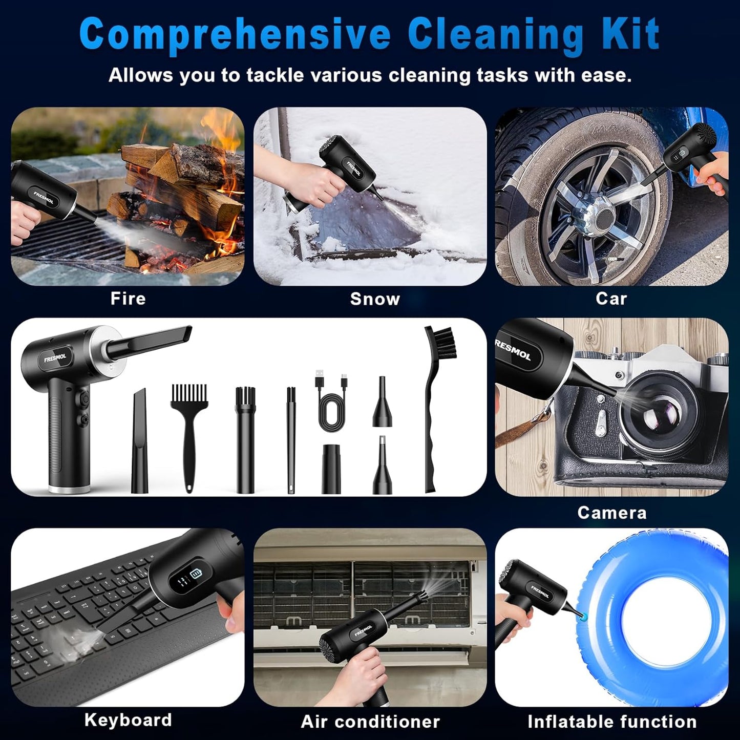 Compressed Air Duster-3 Gear Adjustable 100000RPM Electric Air Duster with LED Light, Rechargeable Cordless Air Blower for Keyboard Electric Devices Cleaning. Replaces Compressed Air Cans (Black)