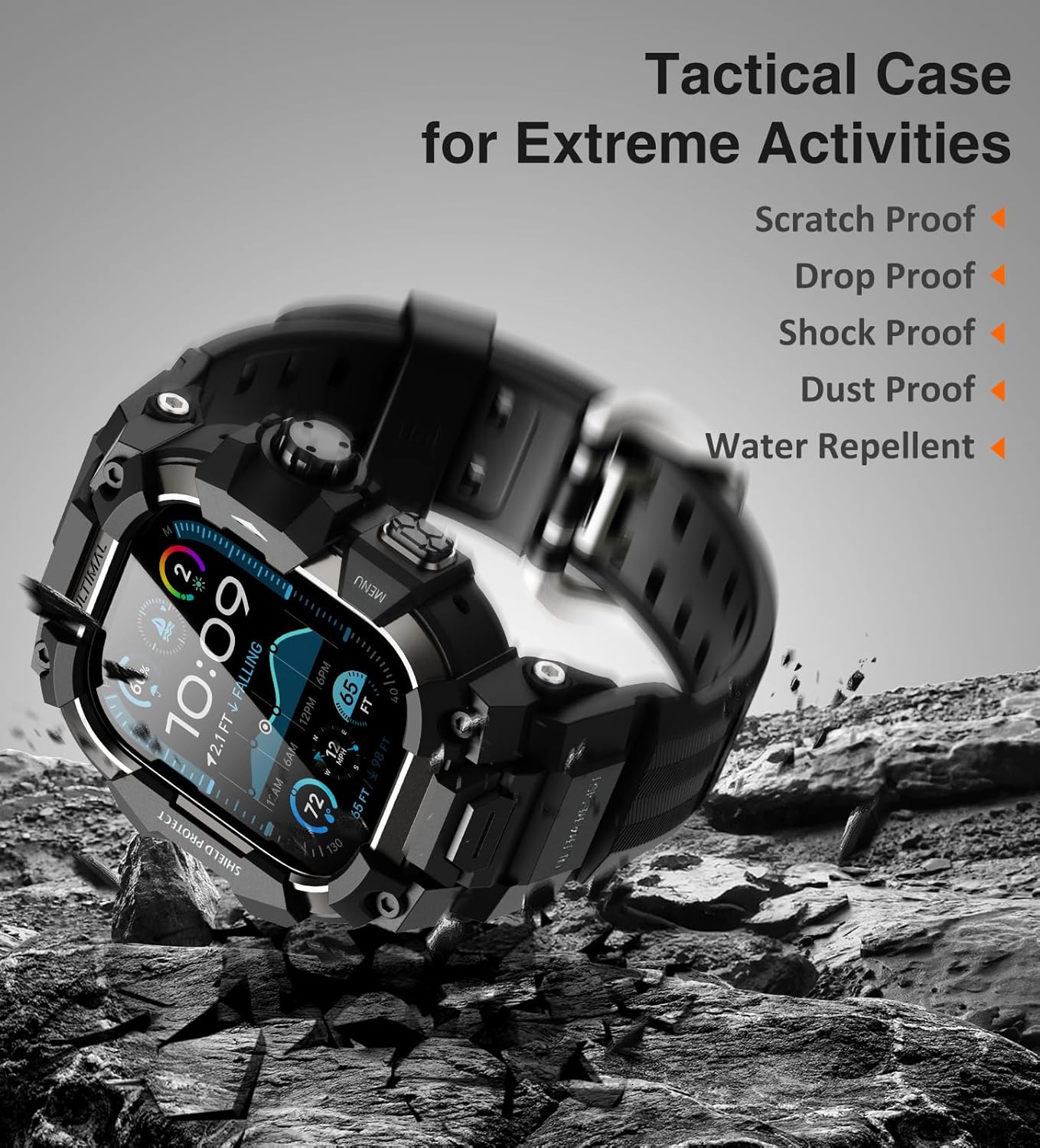 ULTIMAL Rugged Case with Band for Apple Watch 49mm,Compatible with Apple Watch Ultra 3/2/1, Military Grade Shockproof Bumper Cover for iWatch Tactical Band Men (Black, 49mm)