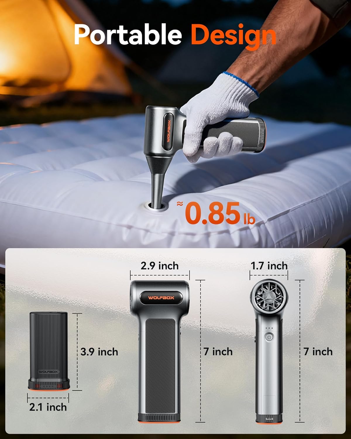 WOLFBOX MF200 Compressed Air Duster with Removable Battery & 4 Nozzles, Cordless 3-Speed Adjustable Mini Blower for Computer Keyboard, Car Cleaning, Home, and Outdoor Use