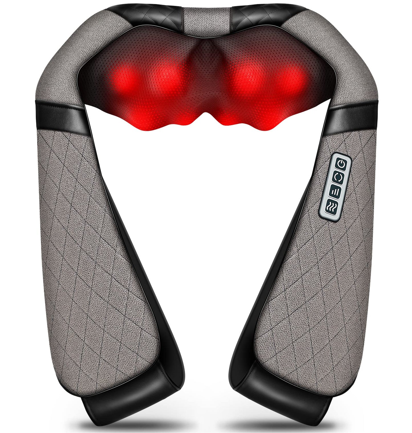 Blue Elf Shiatsu Neck & Back Massager with Heat โ 3D Electric Kneading Massage Pillow for Full Body Relaxation (Gray, Home, Office & Car Use)