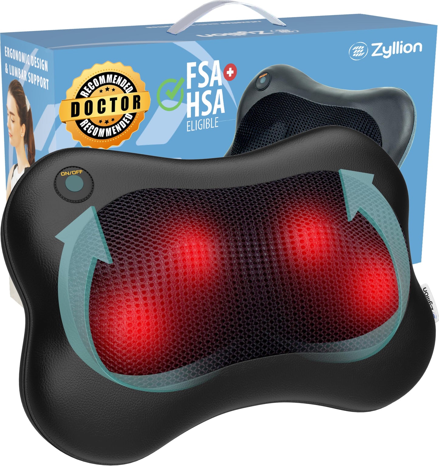 Zyllion Shiatsu Back & Neck Massager with Heat β 3D Electric Kneading Massage Pillow for Full Body Relaxation (Black, ZMA-13)