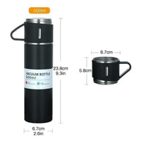 Vacuum Flask Set with 2 Cups, Insulated Double Wall Stainless Steel 500ml Tea Coffee Thermal Flask with 3 Cups, Hot and Cold Bottle, Corporate Gifts for Employees