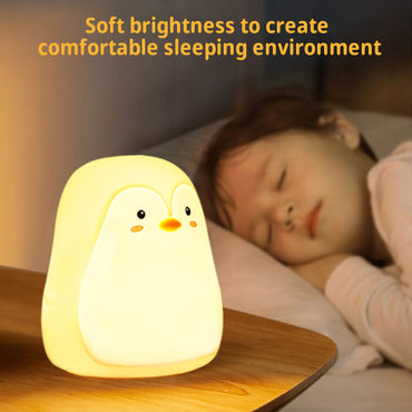Penguin Night Light, Led Cute Cartoon Silicone Cartoons Lamp Touch Sensor Colorful Light Bedroom Bedside Night Light for Children Kids