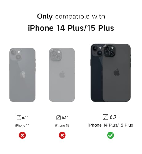 SURITCH for iPhone 14 Plus/15 Plus Case with Magnetic Camera Slide Cover and Adjustable Kickstand, Compatible with MagSafe, Shockproof Bumper Case Slim Protective Cover 6.7 Inch, Black