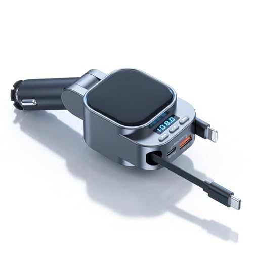 Bluetooth Car Adapter FM Transmitter, 96W Retractable Charger, 4-in-1 Bluetooth 5.3 USB C Aux Adapter for Music & Hands-Free Calls, Wireless Radio Receiver for iPhone 17 16 15 SUV Truck RV
