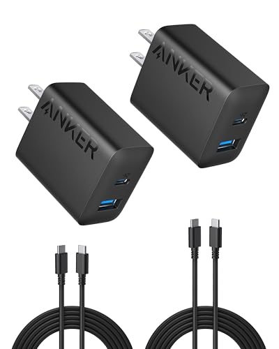 Anker iPhone Charger, 2-Pack 20W Fast USB C Charger Block, Type C Charger Fast Charging for iPhone 17/17 Pro Max/16 Series/iPad Pro and More (Black, 2 Pack & 2 Cable)