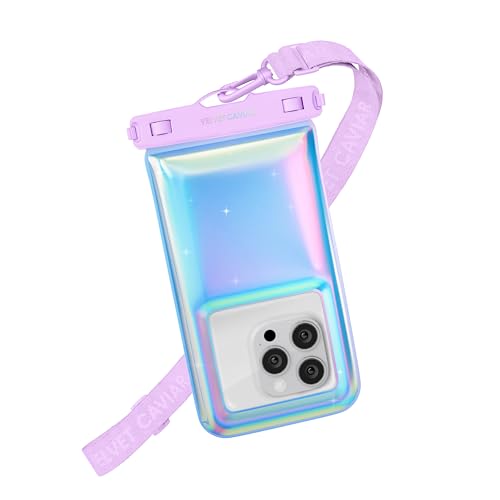 VELVET CAVIAR Waterproof Phone Pouch with Lanyard | IP68 Floating Case for iPhone & All Phones | Dry Bag for Snorkeling, Beach, Kayaking | Travel & Cruise Essentials for Women (Lavender Holo)