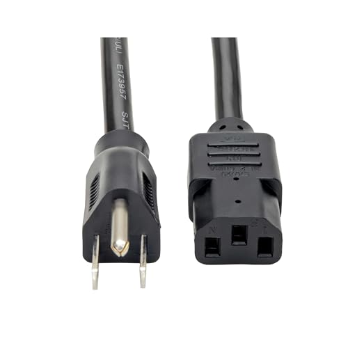 Eaton Tripp Lite Series 15 Amp Standard 10ft Computer Power Cord for PC, Monitor, Laptop & More | UL Listed, Heavy Duty 14 AWG, 5-15P to IEC C13, Replacement 3 Prong AC Power Cable (P007-010)