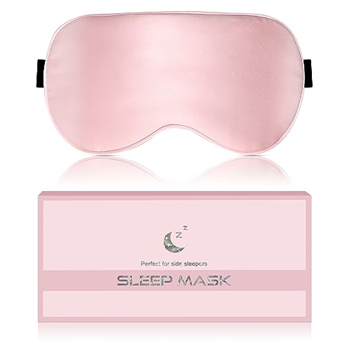 Silk Sleep Mask for Women - Soft Breathable Organic Natural Mulberry Silk Fabric Blackout Eye Mask for Sleeping with Adjustable Straps No Pressure Eye Mask for Travel Essentials Gifts (Pink)