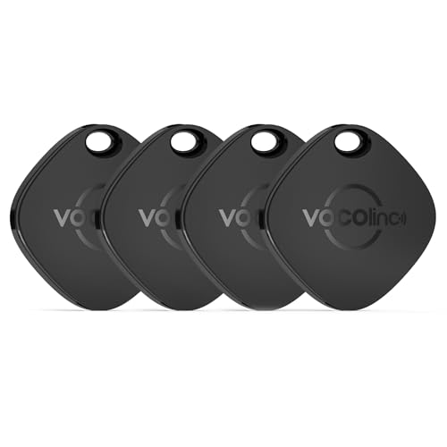 [Apple MFi Certified] VOCOlinc Air Tracker Tags 4 Pack Black, Smart Key Finder Work with Apple Find My APP (iOS Only,Not for Android), Item Locator for Luggage Suitcases/Bag/Wallet,Replaceable Battery