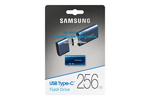 Samsung Type-C USB Flash Drive, 256GB, Transfers 4GB Files in 11 Secs w/Up to 400MB/s USB 3.2 Gen 1 Read Speeds, Compatible w/USB 3.0/2.0, Waterproof, 2022, Blue, MUF-256DA/AM