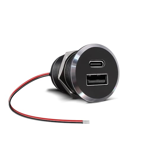 12V USB Outlet All-Aluminum QC 3.0 USB-A & USB-C PD3.0 Dual Fast Car Charger Socket, Recessed Mount Car USB Port for Car Truck Boat RV Camper Van Trailer (Small Version)