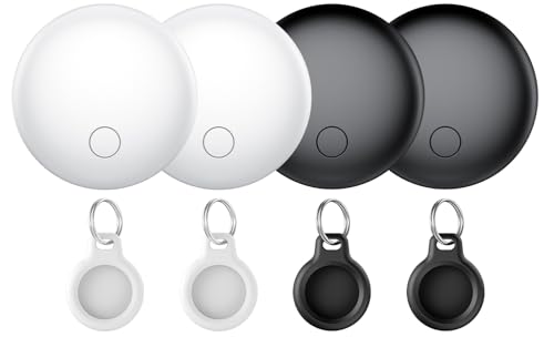 Air Tracker Tags 4-Pack, Item Finders Work for Apple Find My APP(iOS Only) Tracker Tags for Keys, Luggage, Backpack etc,Replaceable Battery Last 1 Year, IP67 Waterproof Round Tag with Holder Keychain