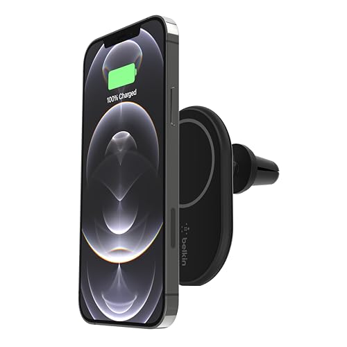 Belkin MagSafe-Compatible Magnetic Wireless Car Charger 10W - Wireless Charger, Magnetic Car Vent Phone Mount for iPhone 17, iPhone 16, 15, & 14 Series, Pixel 10 (Power Supply Included) - Black