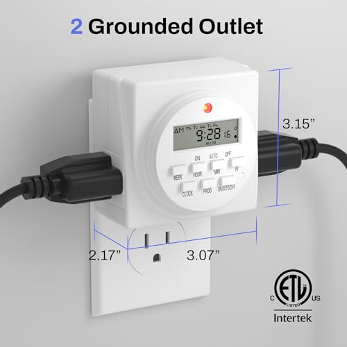 BN-LINK Indoor Digital Timer Outlet, Dual Outlet 7 Day Programmable Li ...