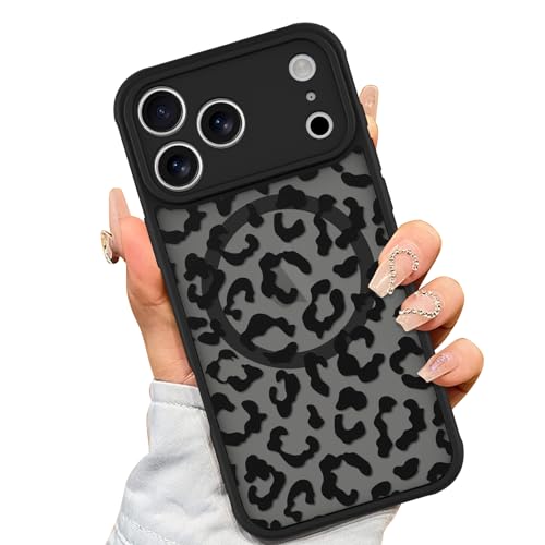 AIGOMARA Case Made for iPhone 17 Pro [Compatible with MagSafe] Black Leopard Pattern Design for Women Girls Men Soft TPU Bumper Hard PC Back Anti-Fall Shockproof Protective Slim Magnetic Cover